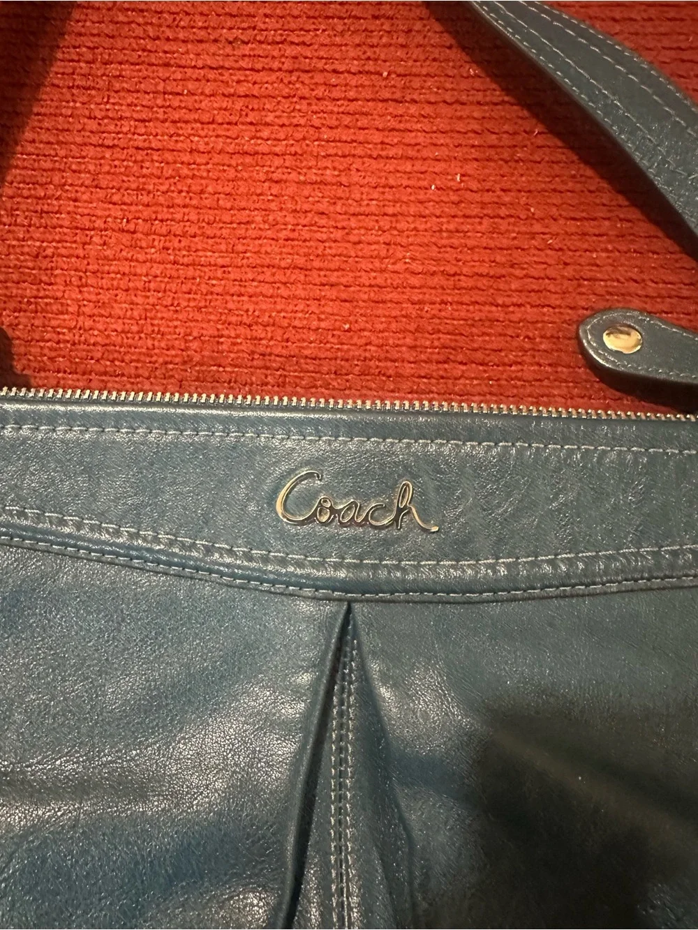 Coach Teal Blue Leather Pleated Crossbody Bag